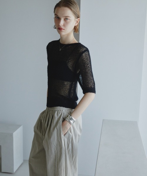 Aunt Marie's（アントマリーズ）の「シアーニットプルオーバー（ニット/セーター・レディース・ブラック/チャコールグレー/ホワイト・FREE）」の4枚目の写真