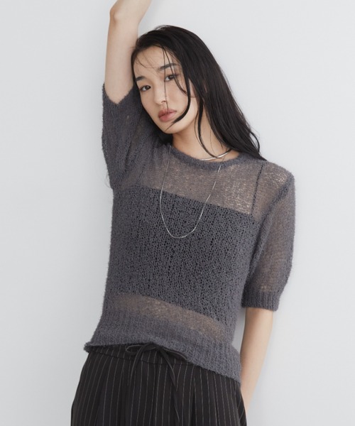 Aunt Marie's（アントマリーズ）の「シアーニットプルオーバー（ニット/セーター・レディース・ブラック/チャコールグレー/ホワイト・FREE）」の8枚目の写真