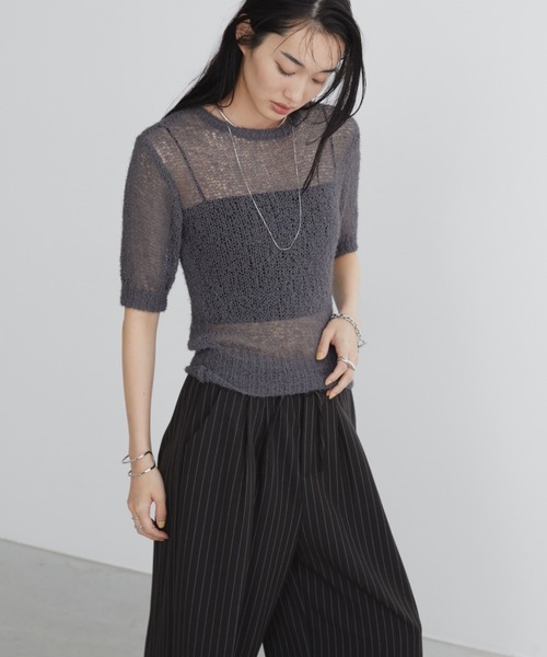 Aunt Marie's（アントマリーズ）の「シアーニットプルオーバー（ニット/セーター・レディース・ブラック/チャコールグレー/ホワイト・FREE）」の13枚目の写真