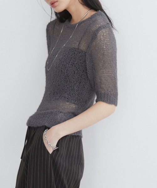 Aunt Marie's（アントマリーズ）の「シアーニットプルオーバー（ニット/セーター・レディース・ブラック/チャコールグレー/ホワイト・FREE）」の10枚目の写真