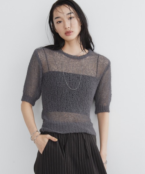 Aunt Marie's（アントマリーズ）の「シアーニットプルオーバー（ニット/セーター・レディース・ブラック/チャコールグレー/ホワイト・FREE）」の9枚目の写真