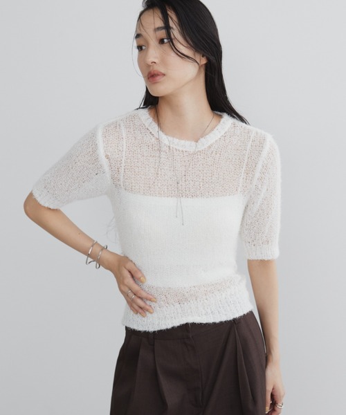 Aunt Marie's（アントマリーズ）の「シアーニットプルオーバー（ニット/セーター・レディース・ブラック/チャコールグレー/ホワイト・FREE）」の16枚目の写真