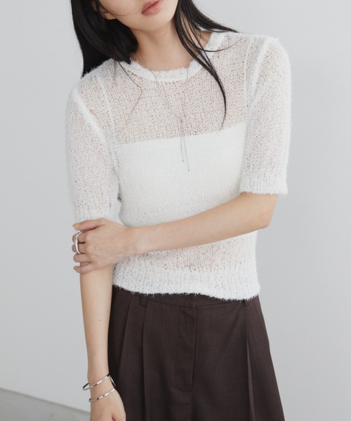 Aunt Marie's（アントマリーズ）の「シアーニットプルオーバー（ニット/セーター・レディース・ブラック/チャコールグレー/ホワイト・FREE）」の17枚目の写真