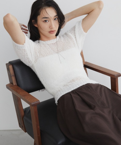 Aunt Marie's（アントマリーズ）の「シアーニットプルオーバー（ニット/セーター・レディース・ブラック/チャコールグレー/ホワイト・FREE）」の14枚目の写真