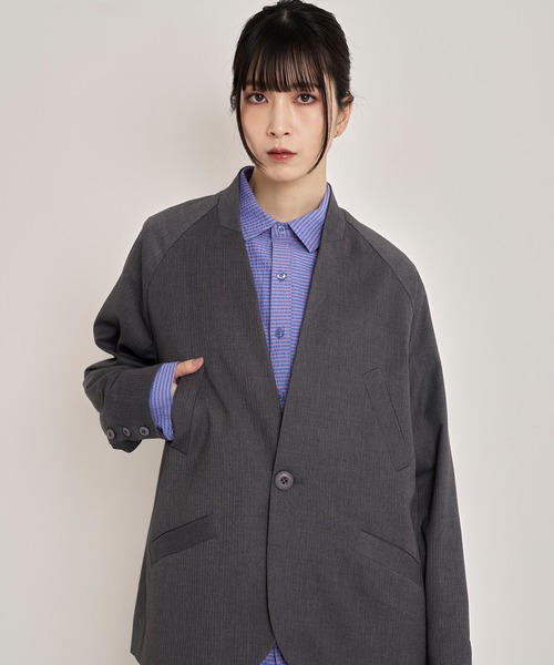 Nora Lily(ノラリリー)の「【Nora Lily】Shadow Stripe Design Jacket(テーラードジャケット・メンズ・ライトベージュ/グレー/ネイビー・FREE)」の2枚目の写真