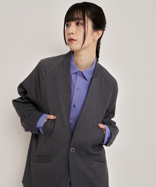 Nora Lily(ノラリリー)の「【Nora Lily】Shadow Stripe Design Jacket(テーラードジャケット・メンズ・ライトベージュ/グレー/ネイビー・FREE)」の4枚目の写真