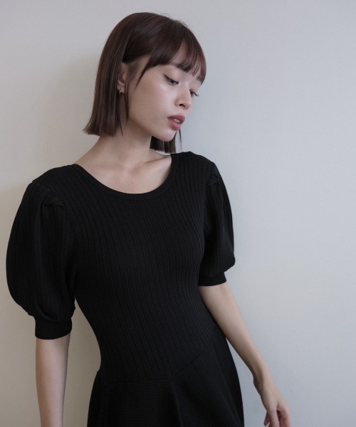 セール】puff sleeve rib knit one-piece（ワンピース）｜HONEY