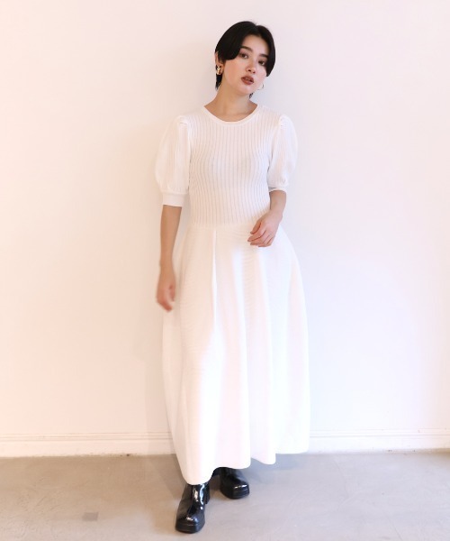 セール】puff sleeve rib knit one-piece（ワンピース）｜HONEY MI