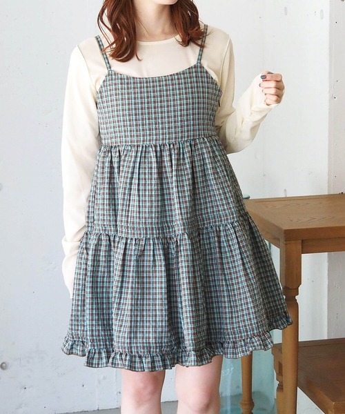 tiptop(ティップトップ)の「【新色登場】チェック/コットンフリルキャミミニワンピース(ワンピース・レディース・オフホワイト/ブラック/ブルー系その他/グレー系その他・FREE)」の4枚目の写真