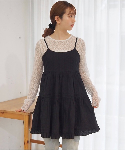 DT♪ LAGO フリル付きコットンショートドレス ワンピース関税込 袖ドットチュールタックワンピース（RTL-LAD79） | hare:kari