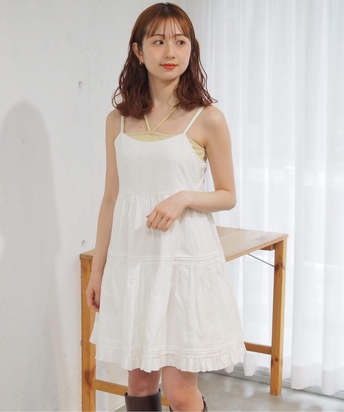 ホワイトフリル　キャミミニワンピース moment+｜レースフリルキャミミニワンピース | Rakuten Fashion