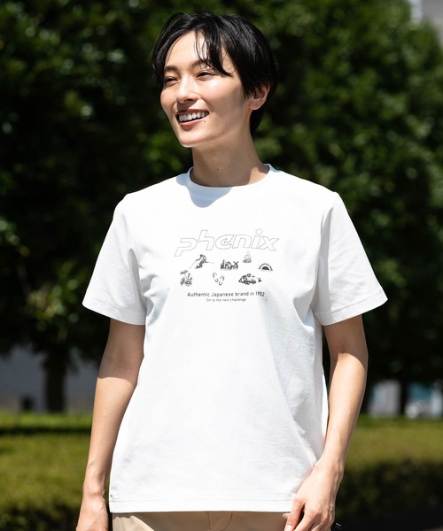 phenix outdoor(フェニックスアウトドア)の「phenix OUTDOOR(フェニックスアウトドア) レディース アウトドアロゴ 半袖Tシャツ (吸水速乾 / 通気性)(Tシャツ/カットソー・レディース・チャコールグレー/オフホワイト/ライトブルー・M/XL/L/S)」の2枚目の写真