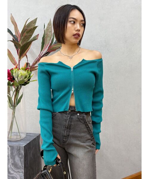 EVRIS（エヴリス）の「フロントジップオフショルニットトップス（ニット/セーター・レディース・ブルー/グレー/ブラック/ホワイト・FREE）」の22枚目の写真