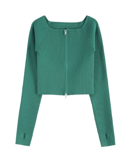 EVRIS（エヴリス）の「フロントジップオフショルニットトップス（ニット/セーター・レディース・ブルー/グレー/ブラック/ホワイト・FREE）」の6枚目の写真