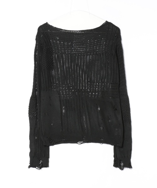 Lace Ladies(レースレディース)の「透かし編み クラッシュ ボートネック ニット プルオーバー(ニット/セーター・レディース・ホワイト/ブラック・FREE)」の10枚目の写真