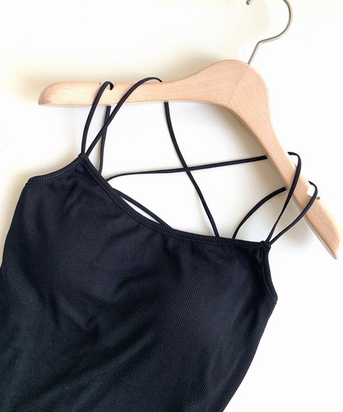 Q（キュー）の「カップ付きバッククロスキャミ（キャミソール・レディース・ライム/ライトグレー/ブラック・MEDIUM）」の15枚目の写真