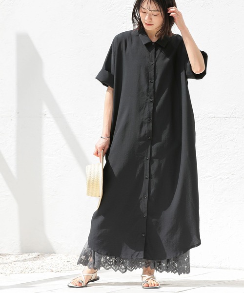 n'OrLABEL（ノアールレーベル）の「【機能素材】『半端袖シャツワンピース』（シャツワンピース・レディース・オフホワイト/ブルー/ブラック/カーキ・2/1）」の2枚目の写真