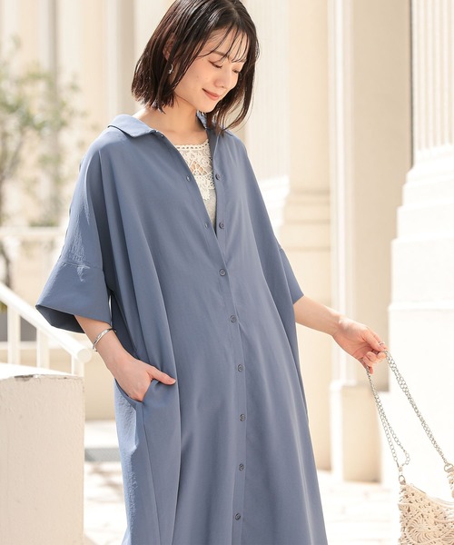 n'OrLABEL（ノアールレーベル）の「【機能素材】『半端袖シャツワンピース』（シャツワンピース・レディース・オフホワイト/ブルー/ブラック/カーキ・2/1）」の20枚目の写真