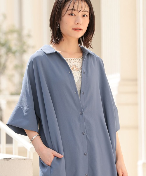 n'OrLABEL（ノアールレーベル）の「【機能素材】『半端袖シャツワンピース』（シャツワンピース・レディース・オフホワイト/ブルー/ブラック/カーキ・2/1）」の21枚目の写真