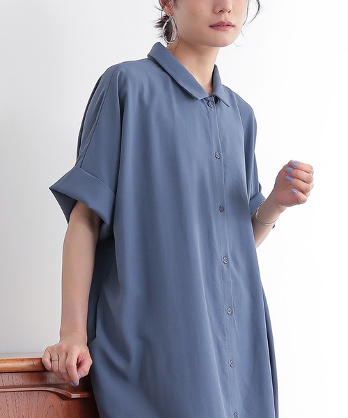 n'OrLABEL（ノアールレーベル）の「【機能素材】『半端袖シャツワンピース』（シャツワンピース・レディース・オフホワイト/ブルー/ブラック/カーキ・2/1）」の13枚目の写真