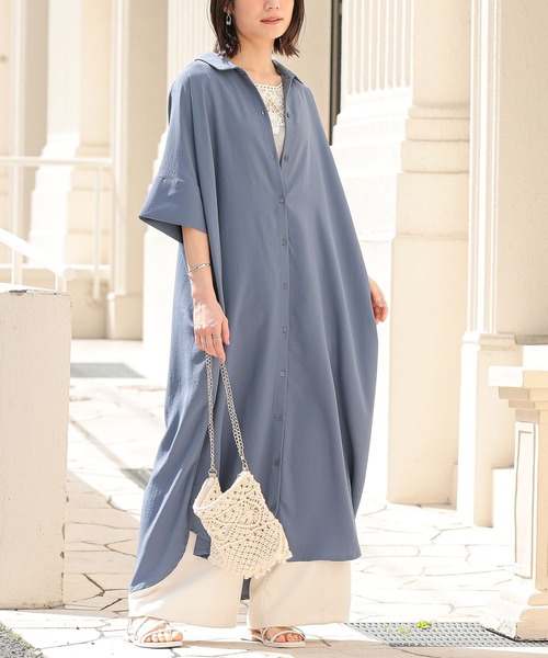 n'OrLABEL（ノアールレーベル）の「【機能素材】『半端袖シャツワンピース』（シャツワンピース・レディース・オフホワイト/ブルー/ブラック/カーキ・2/1）」の17枚目の写真