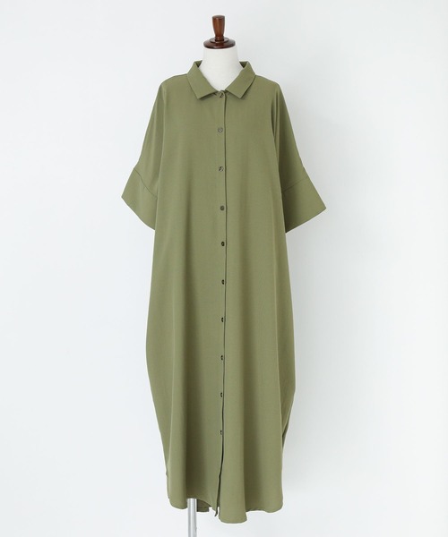 n'OrLABEL（ノアールレーベル）の「【機能素材】『半端袖シャツワンピース』（シャツワンピース・レディース・オフホワイト/ブルー/ブラック/カーキ・2/1）」の14枚目の写真