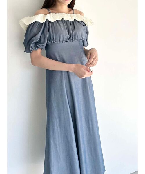 CALNAMUR（カルナムール）の「BALLOON OFF SHOULDER OP/バルーンオフショルダーワンピース（ワンピース・レディース・ブラック/ブルー・SMALL/MEDIUM）」の18枚目の写真