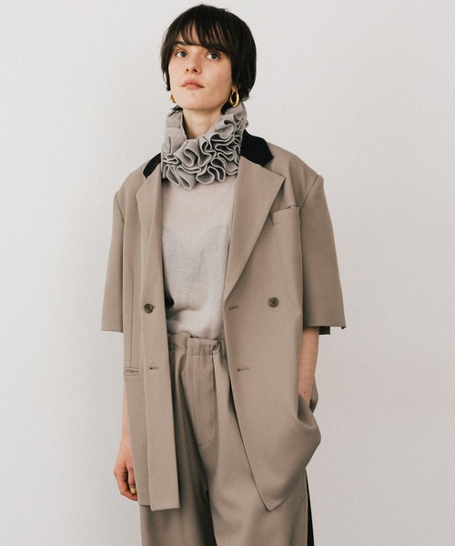 ボリュームティアードフリルネックニットブラウス