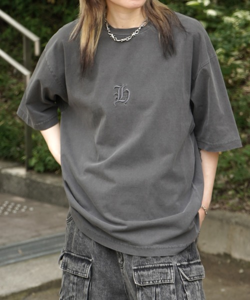 ILL'S（イルズ）の「25SS ハードウォッシュ加工 ワンポイント刺繍 / バックプリント ボックスシルエット 半袖Tシャツ メンズ レディース（Tシャツ/カットソー・メンズ・ブラック系その他/ブラック/チャコール/ホワイト系その他・M/L）」の4枚目の写真