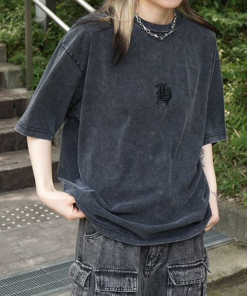 ILL'S（イルズ）の「25SS ハードウォッシュ加工 ワンポイント刺繍 / バックプリント ボックスシルエット 半袖Tシャツ メンズ レディース（Tシャツ/カットソー・メンズ・ブラック系その他/ブラック/チャコール/ホワイト系その他・M/L）」の3枚目の写真