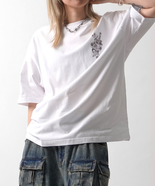 ILL'S（イルズ）の「25SS ハードウォッシュ加工 ワンポイント刺繍 / バックプリント ボックスシルエット 半袖Tシャツ メンズ レディース（Tシャツ/カットソー・メンズ・ブラック系その他/ブラック/チャコール/ホワイト系その他・M/L）」の7枚目の写真