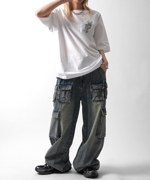 ILL'S（イルズ）の「25SS ハードウォッシュ加工 ワンポイント刺繍 / バックプリント ボックスシルエット 半袖Tシャツ メンズ レディース（Tシャツ/カットソー・メンズ・ブラック系その他/ブラック/チャコール/ホワイト系その他・M/L）」の9枚目の写真