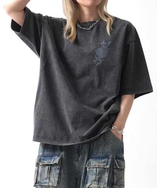 ILL'S（イルズ）の「25SS ハードウォッシュ加工 ワンポイント刺繍 / バックプリント ボックスシルエット 半袖Tシャツ メンズ レディース（Tシャツ/カットソー・メンズ・ブラック系その他/ブラック/チャコール/ホワイト系その他・M/L）」の6枚目の写真