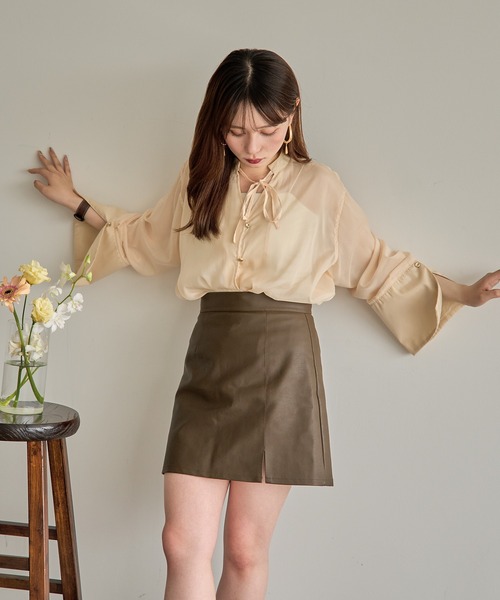 mideal シアードッキングブラウス mideal ブラウス シャツ long sheer shirt / ロングシアーシャツ