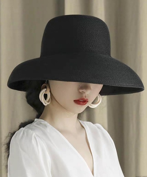 VIBGYOR(ヴィブジョー)の「pur chouchou/つば広 シンプル 麦わら帽子 P4463(ハット・レディース・ブラック/ブラウン・FREE)」の2枚目の写真