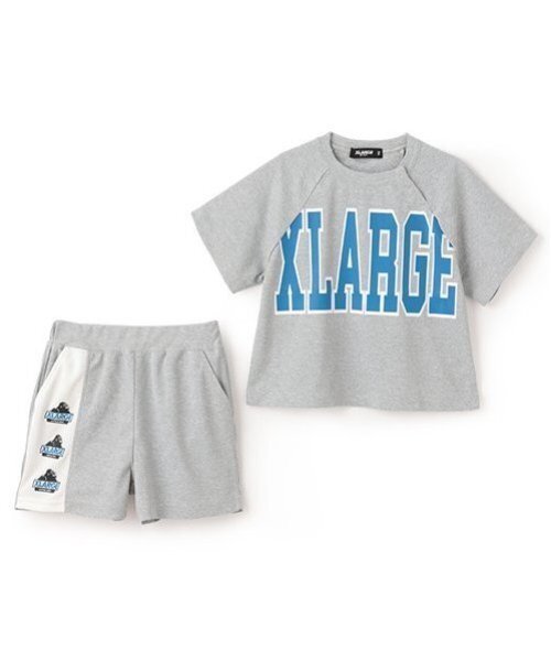 現行品 超美品 xlarge kids トレーナーとパンツ上下セット 130 セール】配色ロゴ半袖T+ショートパンツセット(セットアップ