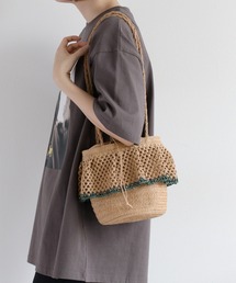 フリル付きストローバケツバッグ ☆半額50%OFF☆【WINTER SALE】クーコ COOCO フェイクレザー2段