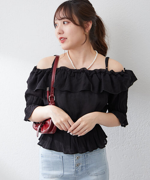 continuer de NICE CLAUP(コンティニューデナイスクラップ)の「【@_chipi2xセレクト】2WAYフリルブラウス(シャツ/ブラウス・レディース・オフホワイト/ブラック/ピンク・FREE)」の7枚目の写真
