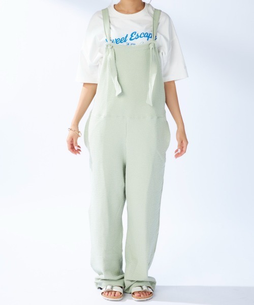 Ocean Pacific(オーシャンパシフィック)の「【OP/オーピー】レディースストライプリブサロペットパンツ(サロペット/オーバーオール・レディース・ブラック/オフホワイト/グリーン・MEDIUM/LARGE)」の22枚目の写真