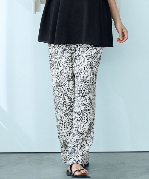 セール】【洗える】アンティークフラワープリント ワイド パンツ