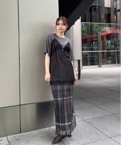 MEDI SATIN DOCKING TUNIC TEE（Tシャツ/カットソー）｜Ameri
