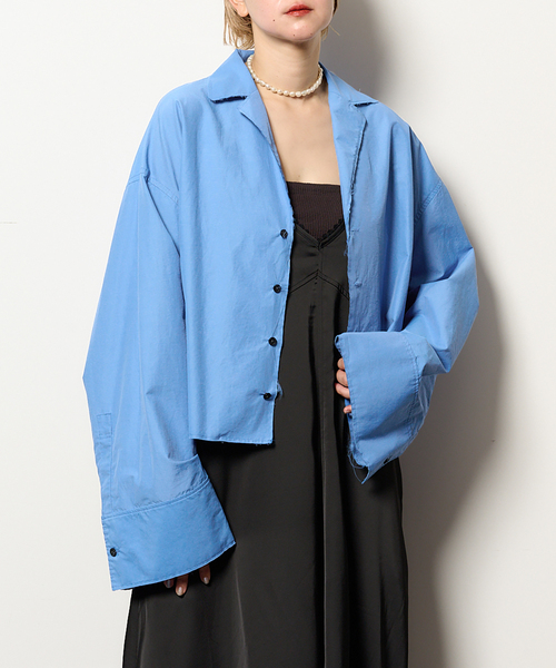 CITYSHOP(シティーショップ)の「OPEN COLLAR C/S シャツ(シャツ/ブラウス・レディース・ブラック/ブルー系その他・FREE)」の1枚目の写真