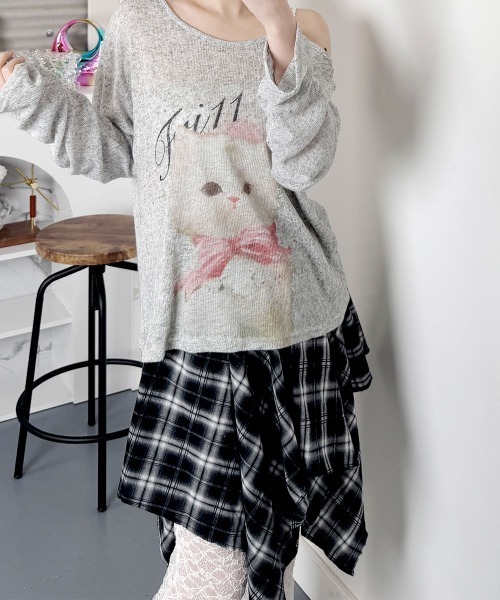 VIVID LADY(ビビッドレディー)の「ネコプリント シアーニット 長袖(ニット/セーター・レディース・イエロー/グレー/ブラック・FREE)」の16枚目の写真