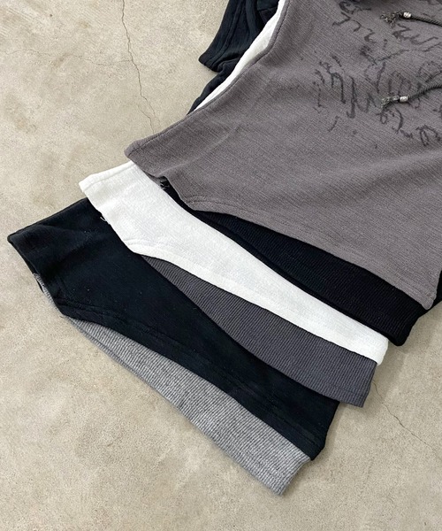 non-hedge（ノンヘッジ）の「アンサンブル風ロゴレースアップショート丈Tシャツ（Tシャツ/カットソー・レディース・チャコールグレー/オフホワイト/ブラック・FREE）」の17枚目の写真