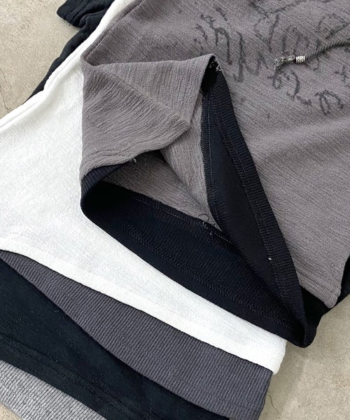 non-hedge（ノンヘッジ）の「アンサンブル風ロゴレースアップショート丈Tシャツ（Tシャツ/カットソー・レディース・チャコールグレー/オフホワイト/ブラック・FREE）」の18枚目の写真