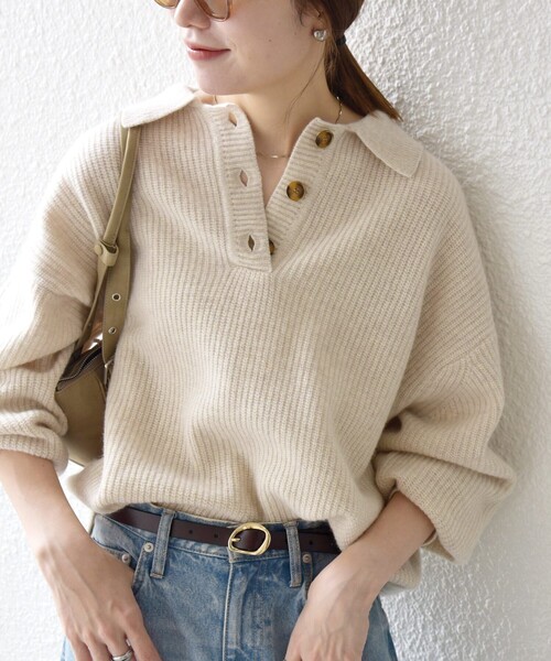 セール】SHIPS any:〈手洗い可能〉AQUA カシミヤ ミックス ポロ ニット