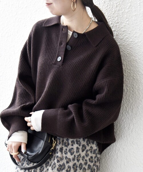 SHIPS any:〈手洗い可能〉AQUA カシミヤ ミックス ポロ ニット（ニット