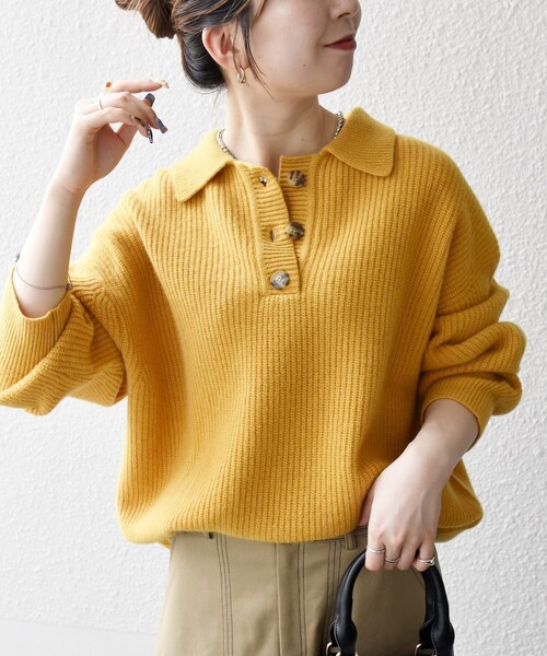 SHIPS any:〈手洗い可能〉AQUA カシミヤ ミックス ポロ ニット（ニット