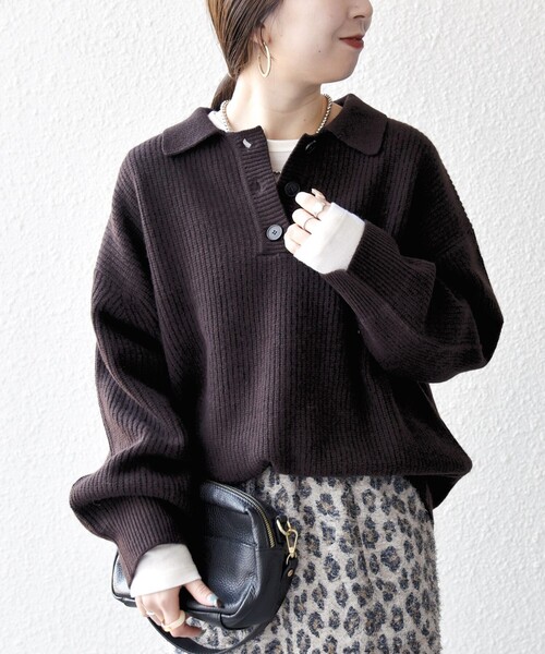 SHIPS any:〈手洗い可能〉AQUA カシミヤ ミックス ポロ ニット（ニット