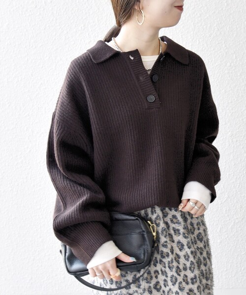 SHIPS any:〈手洗い可能〉AQUA カシミヤ ミックス ポロ ニット（ニット